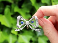 Antique French 0.45ct Sapphire and 0.93ct Diamond Yellow Gold Bow Brooch
