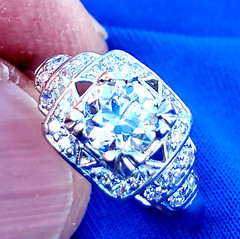 Original EARTH MINED DIAMOND Deco Engagement Ring Vintage PLATINUM Solitaire S 6