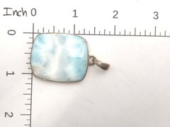 Vintage Sterling Silver Light Blue Larimar Stone Rectangle Square Large Pendant