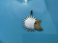 Mexico 925 Sterling Silver Vintage Crescent Copper Moon & Sun Pendant 13.6
