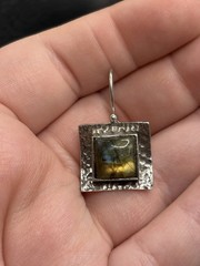 SILPADA Hammered 925 Sterling Silver Square EARRINGS LABRADORITE Stone Marked