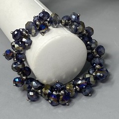 Metallic Coated Glass Beaded Bracelet Stretch Peacock Oil Slick Blue Purple 6.75
