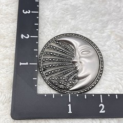 Vintage Crescent Moon Brooch Pewter Celestial Face Pin Signed Tona 2.25″