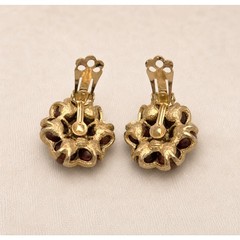 Vintage Clip On Earrings Stunning Darky Orangey Brown & Gold Tone Stylish Flower