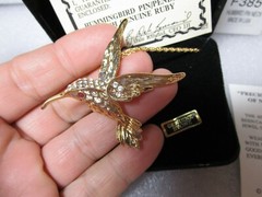 Rare Dale Kinkaid Hummingbird Brooch Necklace Ruby Precious Jewels Of Nature NOS