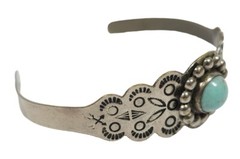 Vintage Nickel Silver Child’s Size Fred Harvey Era Faux Turquoise Cuff Bracelet
