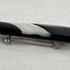 Vtg Modernist Pin Brooch Bar Black White Lucite Plastic Geometric Atomic MCM