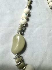 Vintage 1960s Lucite Butter/Kidney Bean Necklace Cream&Green Color Hong Kong 24”