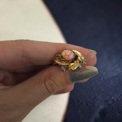 Vintage Gold Tone Cocktail Ring Set Teal, Faux Opal Sarah Coventry & Fire Flower