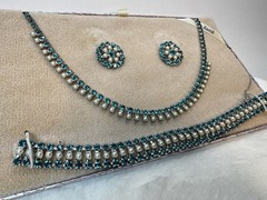 VTG B. David Faux-Emerald Rhinestone F Seed Pearl Necklace Earrings Bracelet SET
