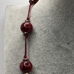 Vintage Les Bernard Graduating Marbled Acrylic Beaded Necklace Brass Spacers 28”