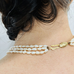 Vtg Genuine Fresh Water Rice Pearls Multi-strand Necklace Silver Stamped Clasp