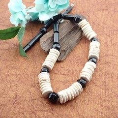 Vintage Black Onyx Bead Saucer Jasper Sterling Silver Clasp 20″ Necklace