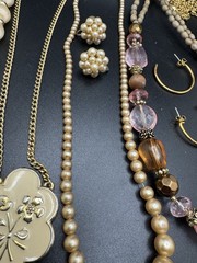 Vintage Estate Jewelry Lot Necklaces Earrings Bracelet Beaded Gold Tone