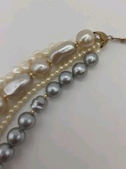 Vintage Faux Pearl Multistrand Round Baroque White Champagne Grey Statement 19.5