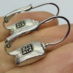 Vtg Boho Mosaic Tile Silvertone Leverback Drop Earrings