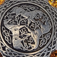 Celtic Horse Brooch Inverurie Orange Pewter Plated Made with Swarovski Crystals