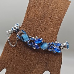 Vintage Juliana D&E 5 Link Bracelet Blue AB Rhinestones Moonglow Cat Eyes Sz 6.5