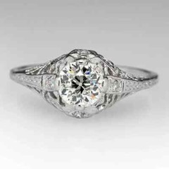 Art Deco Vintage Style Round Lab Created Diamond Wedding Ring 14K White Gold FN
