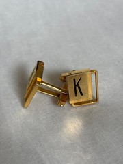 Vintage Initial K Cufflinks Gold Tone Square Geometric Monogram Mens Jewelry⁠