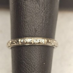 Antique BELAIS 18K White Gold Engraved Wedding Band Ring Art Deco Size 5.5