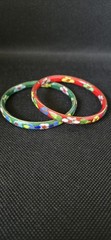 VINTAGE FLORAL CLOISONNE ENAMEL BANGLE BRACELET SET SZ LARGE