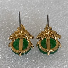 Vintage Gold Tone Costume Faux Jade Stone Button Pierced Plastic Earrings .5”
