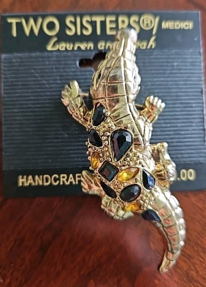 Two Sisters/Medici Handcrafted Alligator Brooch