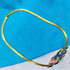 Colorful Necklace Enamel Weave Design Gold Tone Metal Chain – Very Nice Jewelry