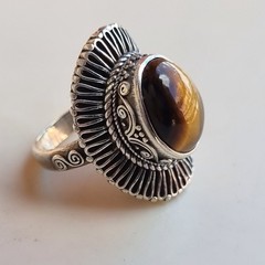 Ancient Vintage Victorian Ring Sterling Silver 925 Tiger’s eye Stone – Size 9.5