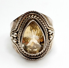 Artisan Smoky Quartz Teardrop Southwestern Style Silver 925 Ring Sz 5.75 Tested
