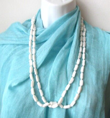 Vintage Hong Kong Opera Length Long White Barrel & Ball Bead Necklace 56 in