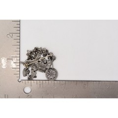 AJC Vintage Garden Pin Brooch Pewter Tone Cart Floral Signed NOS 1980s BinA9