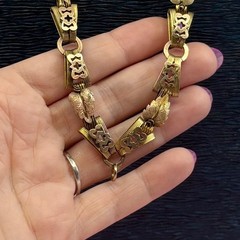 Victorian Tri-Gold Filled Book Chain Necklace Germany Pendant Ring 20.5”