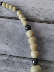 Vintage Handmade Native Bone Wood Silver Beaded 9 Strand Statement Necklace