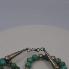 Heavy Turquoise and Silver Beaded Pendant Necklace Sterling Silver