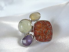 Huge Sterling Silver 925 Natural Gemstone Statement Vintage Ring Size 6