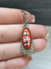 Vintage Enamel Russian Rostov Finift Earrings USSR Soviet Porcelain Hand Painted