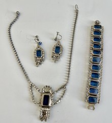 Vintage Juliana Sapphire Blue Rhinestones 3 Piece Set Necklace Earrings Bracelet