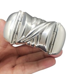 Rare Vintage Art Deco Sterling Silver Heavy Hinged Bangle Bracelet 74+ grams