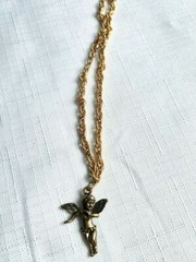 Vintage Gold Tone Necklace 12 Inches & Angel Charm – As Pictured –