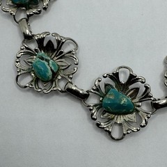 Vintage 60’s TURQUOISE Stones Nuggets Silver Tone Southwestern Western Bracelet