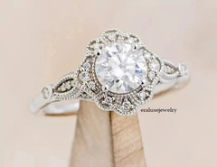 1.25Ct Art Deco Round Lab Created Diamond 14K White Gold FN Engagement Gift Ring