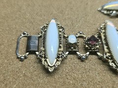 Vintage 1950’s Wide Opaline Glass Purple Crystal Chain Bracelet And Earrings