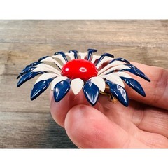 Vintage 1960s red, white, and blue enamel flower brooch