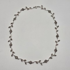 Dee Berkley Sterling Silver Floral Branch Marcasite Collar Necklace 17″ 16.6g