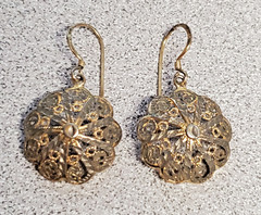 925 MD Vermeil Filigree Drop Earrings 1.5in Sterling Silver 5g Gold Wash Estate
