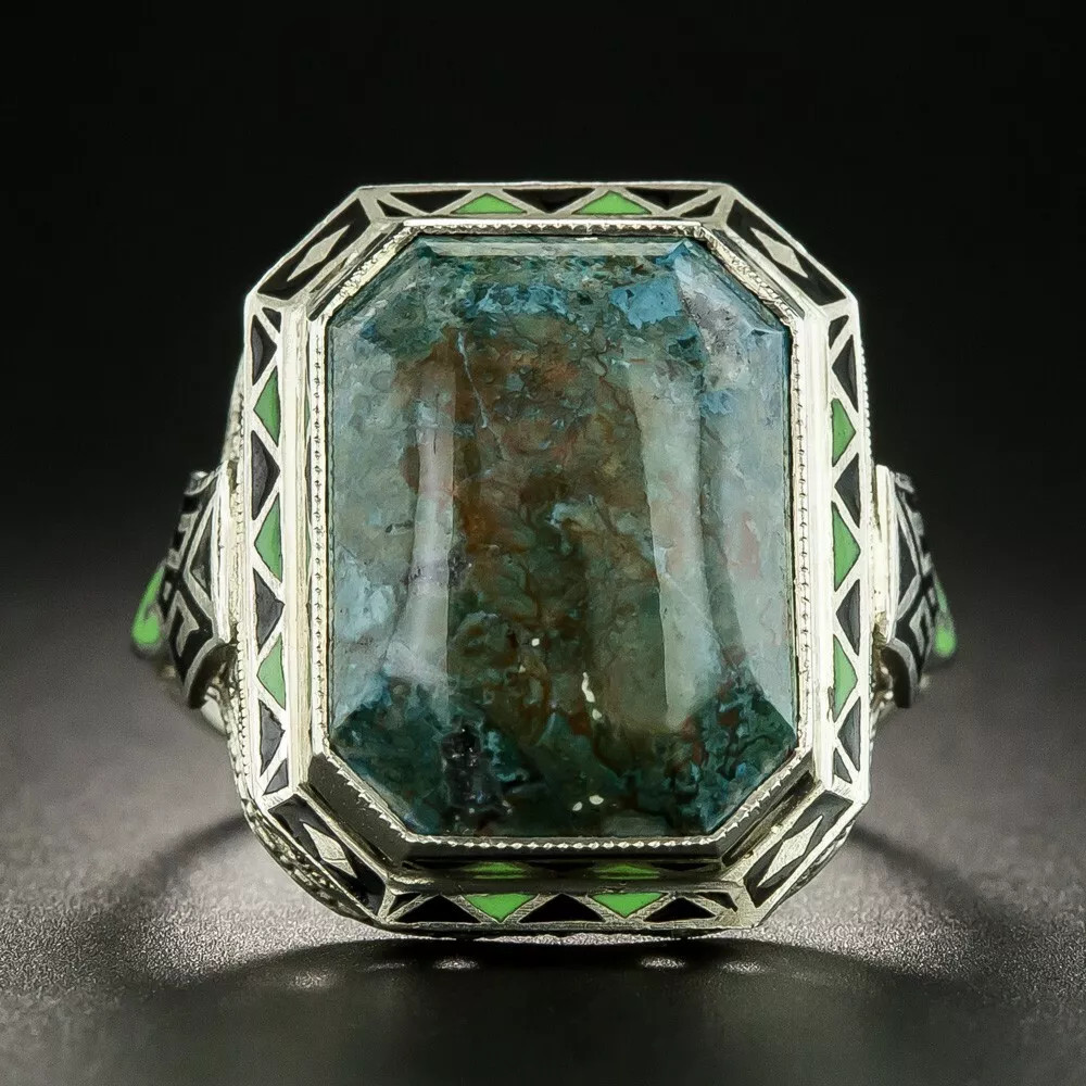 1930’s Vintage Art Deco Chalcedony (20 x 17 mm) Quartz In 925 Solid Silver Ring
