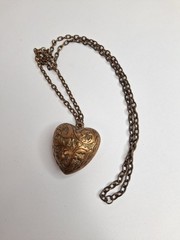 Vintage Puffy Heart Long Pendant Necklace Copper Retro Rockabilly Love Coquette