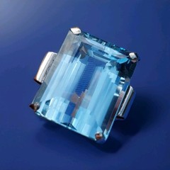 Original LONDON blue Topaz Deco Engagement Ring Vintage Statement 14K WHITE GOLD